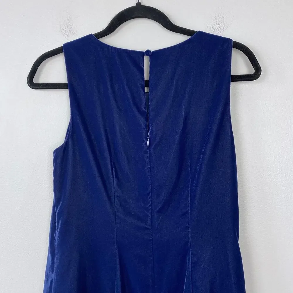 J. Crew Velvet Ruffle‎ Hem Dress Midnight Ink Blue Flounce Hem Cocktail Size 2